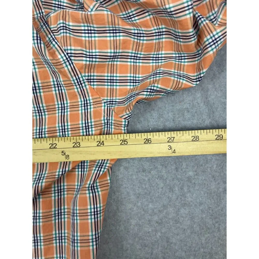 Polo Ralph Lauren Button Up Shirt Men's 17.5 Neck Long Sleeve Orange Plaid Italy